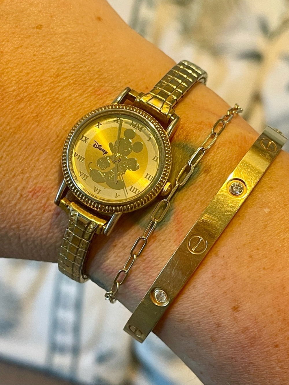 Vintage Seiko Gold Coin Mickey Mouse Disney Dainty Bracelet Wrist Watch